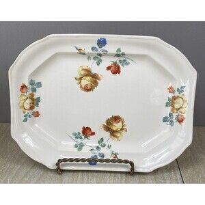 VTG Taylor Smith & Taylor Paramount Ivory Platter Orange Blue Flowers 13"x10"